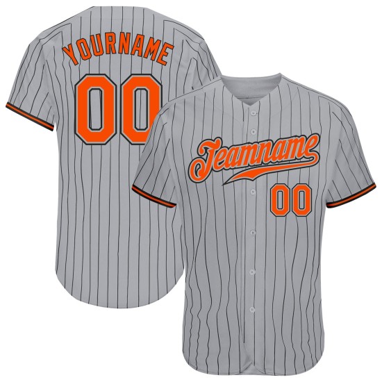 Maillot de baseball personnalisé gris authentique orange-noir à fines rayures noires