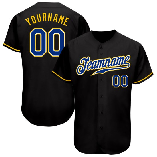 Maillot de baseball personnalisé noir authentique Royal-Gold Maillot de baseball personnalisé noir authentique Royal-Gold