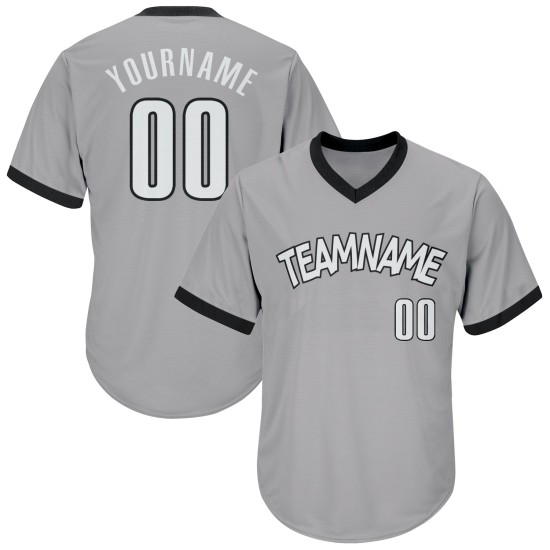 Maglia da baseball personalizzata autentica, a coste grigie, in maglia bianca e nera, stile retrò Maglia da baseball personalizzata autentica, a coste grigie, in maglia bianca e nera, stile retrò
