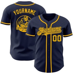 Maillot de baseball personnalisé bleu marine authentique doré
