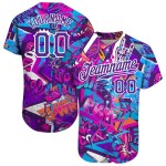 Maillot de baseball 3D personnalisé avec inscriptions blanches et violettes, motif graffiti authentique Maillot de baseball 3D personnalisé avec inscriptions blanches et violettes, motif graffiti authentique