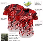 Maglia da baseball rosso fiamma nera e bianca, modello personalizzato, design 3D autentico Maglia da baseball rosso fiamma nera e bianca, modello personalizzato, design 3D autentico