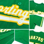 Maglia da baseball verde personalizzata Kelly autentica bianco-oro