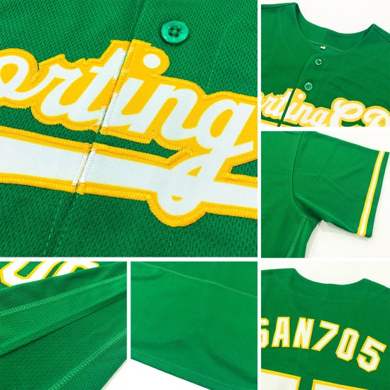 Maglia da baseball verde personalizzata Kelly autentica bianco-oro