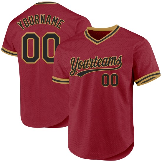 Maglia da baseball personalizzata autentica retrò bordeaux nera e oro antico
