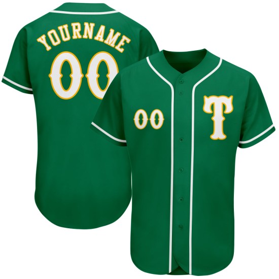 Maglia da baseball verde personalizzata Kelly autentica bianco-oro