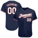 Maillot de baseball personnalisé à rayures fines, authentique, blanc-rouge, blanc, bleu marine