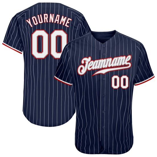 Maillot de baseball personnalisé à rayures fines, authentique, blanc-rouge, blanc, bleu marine