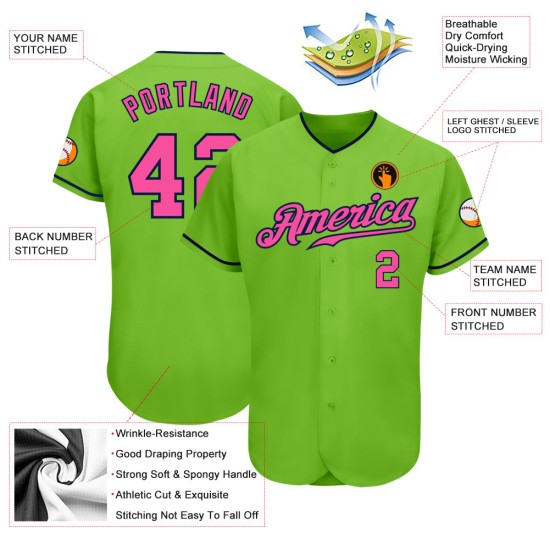 Maillot de baseball authentique rose-vert marine fluo personnalisé Maillot de baseball authentique rose-vert marine fluo personnalisé