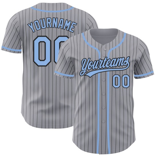 Maillot de baseball gris authentique à rayures bleues et noires claires Maillot de baseball gris authentique à rayures bleues et noires claires