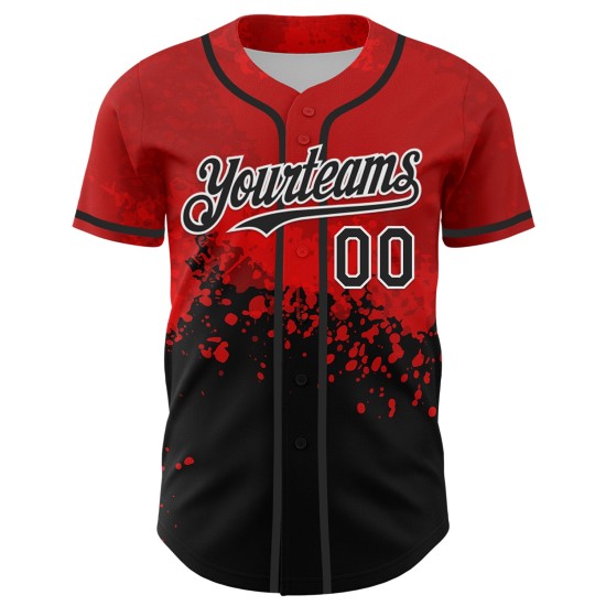 Maglia da baseball personalizzata Rave Design Splatter nera, bianca e rossa con motivo 3D autentico
