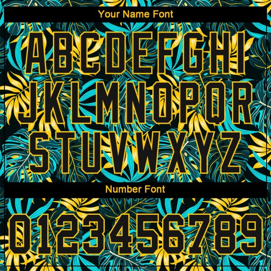 Maillot de baseball personnalisé motif feuilles de palmier noir tropical noir-or 3D authentique