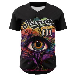 Maglia con motivo a maglia nera autentica personalizzata 3D bianca con albero rave baseball eye