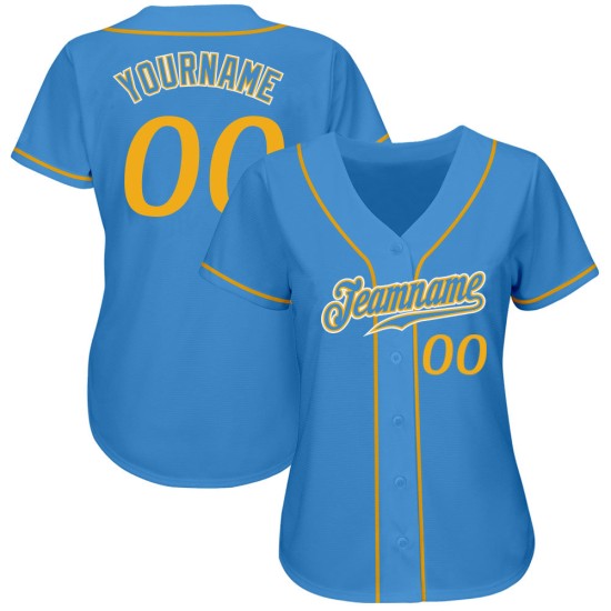 Maillot de baseball authentique Custom Powder Or-Blanc-Bleu