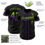 Maglia da baseball personalizzata, autentica, in tinta unita verde-viola sfumata nera, stile neon Maglia da baseball personalizzata, autentica, in tinta unita verde-viola sfumata nera, stile neon