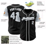 Maglia da baseball nera argento-bianca personalizzata autentica due