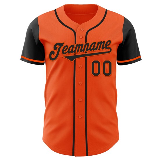 Maglia da baseball personalizzata autentica nera bicolore arancione Maglia da baseball personalizzata autentica nera bicolore arancione