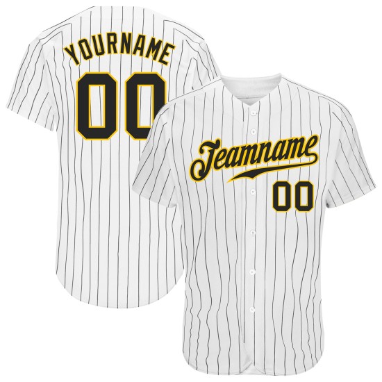 Maillot de baseball authentique personnalisé à rayures blanches, noir et or Maillot de baseball authentique personnalisé à rayures blanches, noir et or