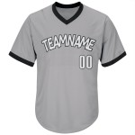 Maglia da baseball personalizzata autentica, a coste grigie, in maglia bianca e nera, stile retrò Maglia da baseball personalizzata autentica, a coste grigie, in maglia bianca e nera, stile retrò