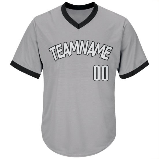 Maglia da baseball personalizzata autentica, a coste grigie, in maglia bianca e nera, stile retrò Maglia da baseball personalizzata autentica, a coste grigie, in maglia bianca e nera, stile retrò