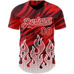 Maglia da baseball rosso fiamma nera e bianca, modello personalizzato, design 3D autentico Maglia da baseball rosso fiamma nera e bianca, modello personalizzato, design 3D autentico
