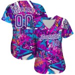 Maillot de baseball 3D personnalisé avec inscriptions blanches et violettes, motif graffiti authentique Maillot de baseball 3D personnalisé avec inscriptions blanches et violettes, motif graffiti authentique