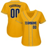 Maglia da baseball autentica blu navy-chiaro oro personalizzata