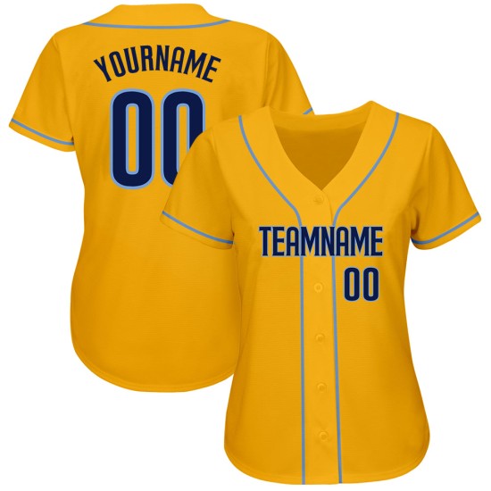 Maglia da baseball autentica blu navy-chiaro oro personalizzata
