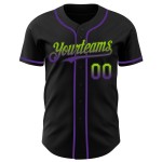 Maglia da baseball personalizzata, autentica, in tinta unita verde-viola sfumata nera, stile neon Maglia da baseball personalizzata, autentica, in tinta unita verde-viola sfumata nera, stile neon